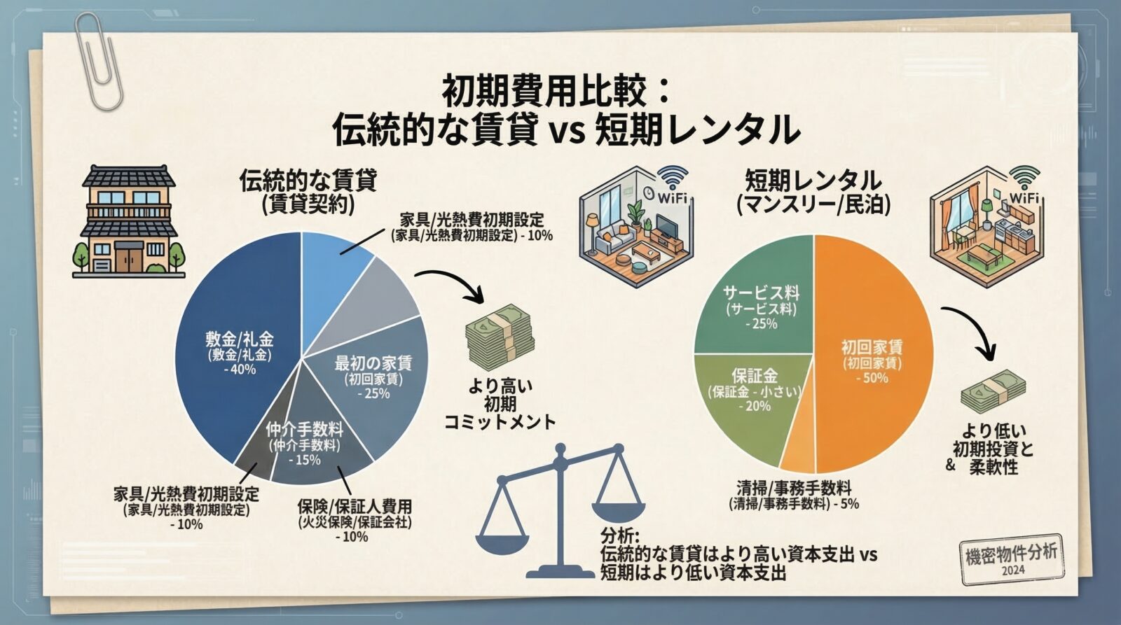賃貸と民泊の年間コスト比較グラフ