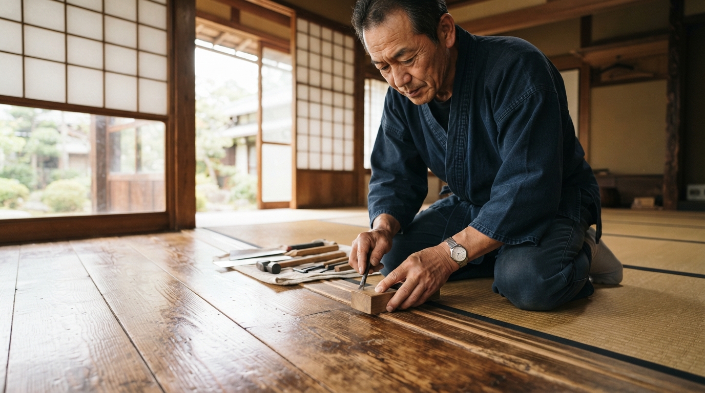 住宅リペア】「全部張り替えないとダメですか？」古い家の床のキズ・柱の凹み、リペア技術なら数万円で直せます