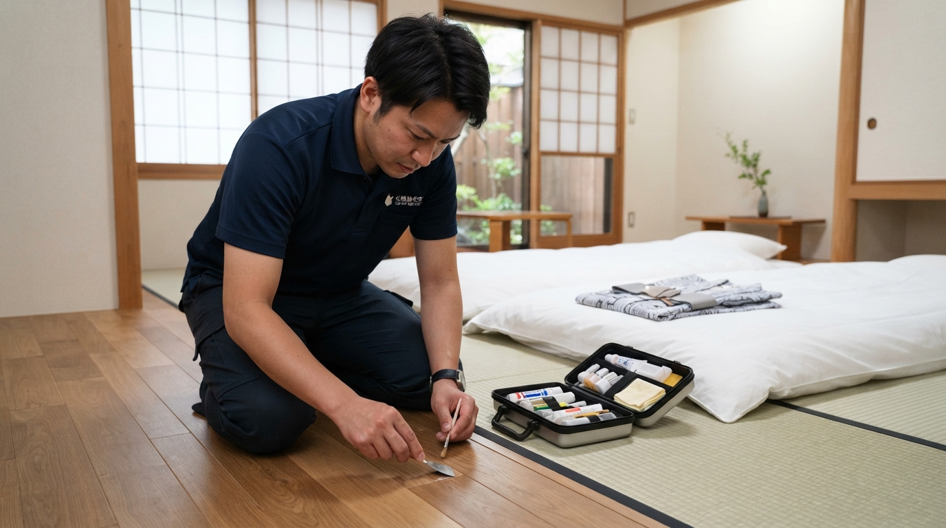 住宅リペア】「全部張り替えないとダメですか？」古い家の床のキズ・柱の凹み、リペア技術なら数万円で直せます