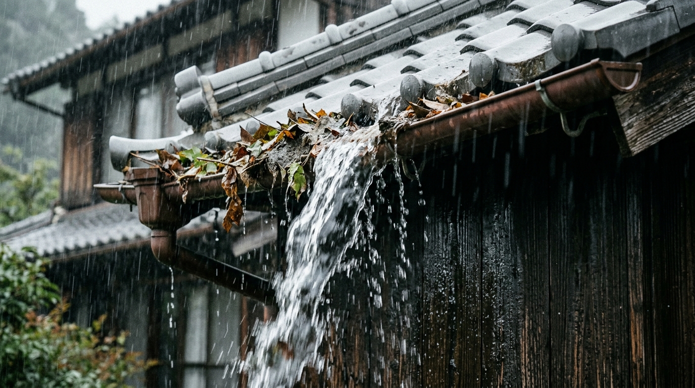 雨樋の詰まり・歪みを放置するとどうなるか?夏の点検と応急処置の実務ガイド