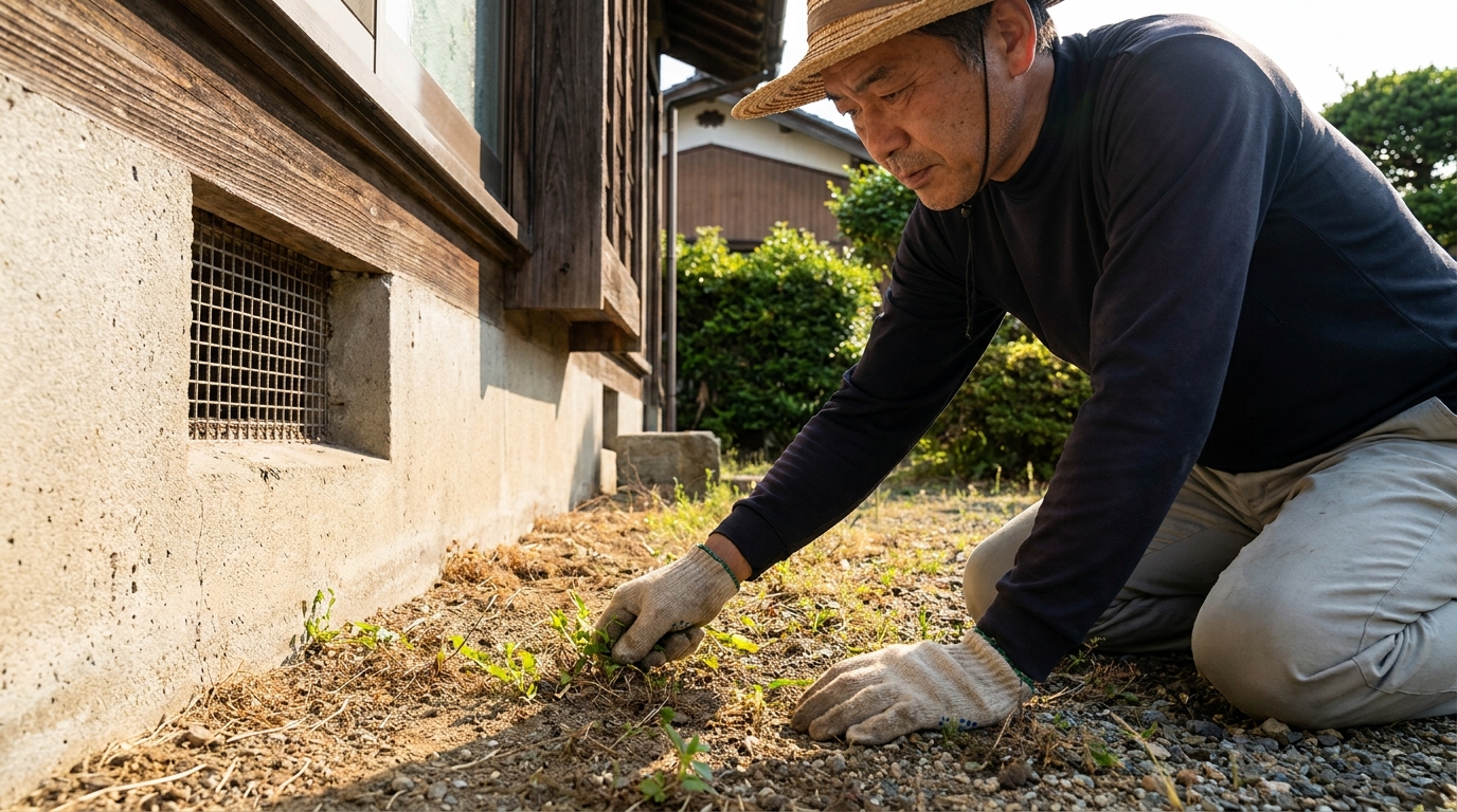 夏の「床下換気口」周りの除草と点検が木造住宅を守る、伝統工法の家を100年持たせるために今すぐやること