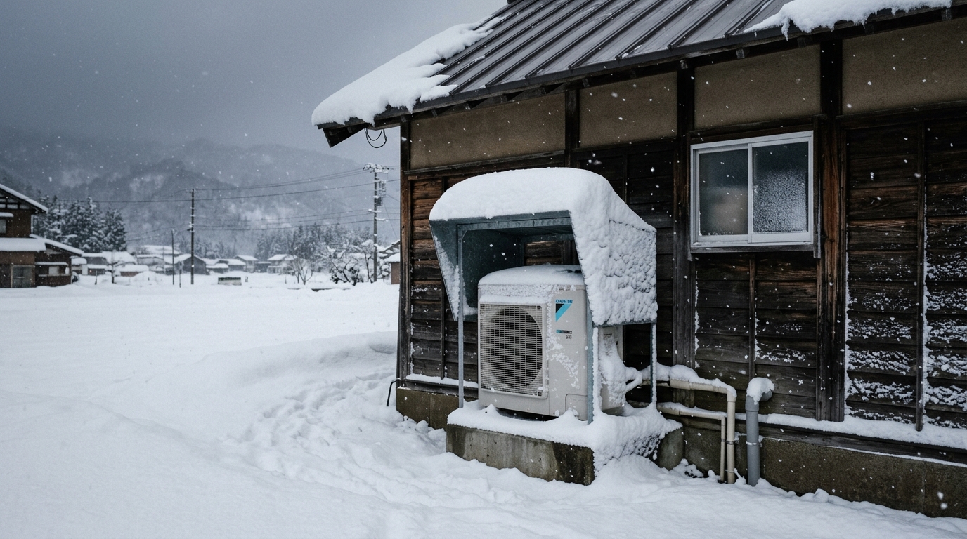 暖房停止を防ぐ！寒冷地エアコン「室外機」の防雪フード・高置台DIY点検完全ガイド