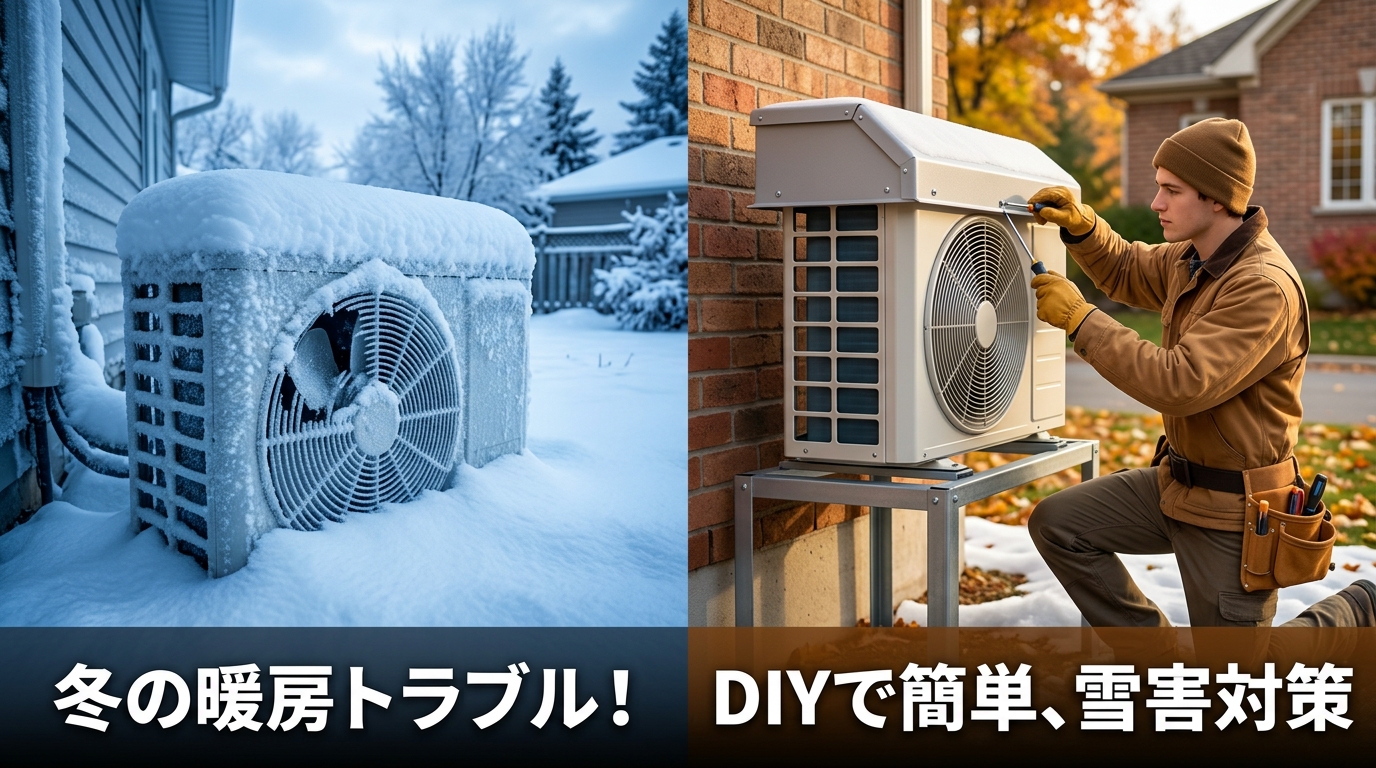 暖房停止を防ぐ！寒冷地エアコン「室外機」の防雪フード・高置台DIY点検完全ガイド